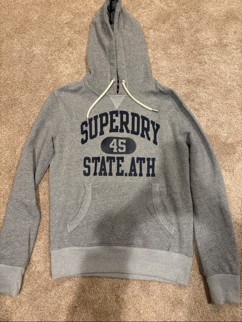 Superdry Gray Hoodie with Navy Athletic Logo